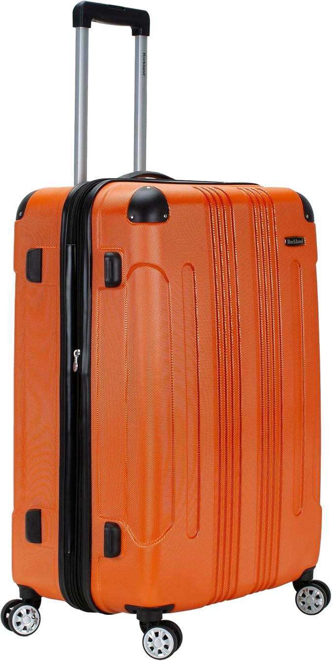 Rockland London Hardside Expandable Spinner Wheel Luggage, Orange, Checked-Large 28-Inch