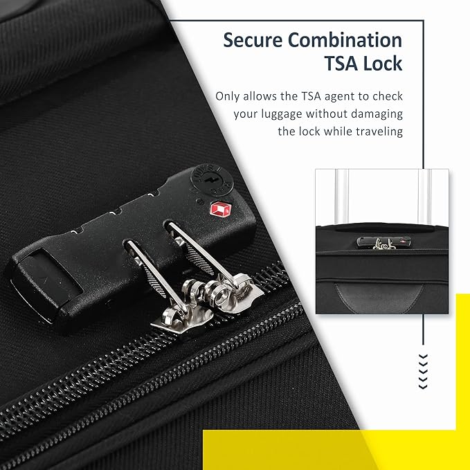 Softside 3 Piece Luggage Sets, Expandable Lightweight Suitcase Sets Double Softshell Spinner Wheels Travel Luggage Set for Women and Men (Black, 3-Piece Set)