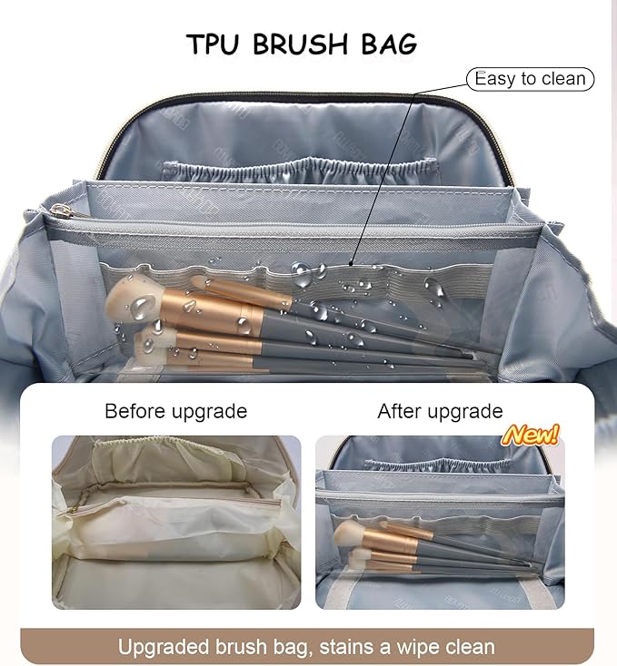 BOYATU Travel Makeup Bags Cosmetic Organizer Bag: 3 Pcs Set Large Capacity Floral Make up Bag with Compartments - Waterproof Leather Toiletry Bags with Handle for Women (19-Brown)