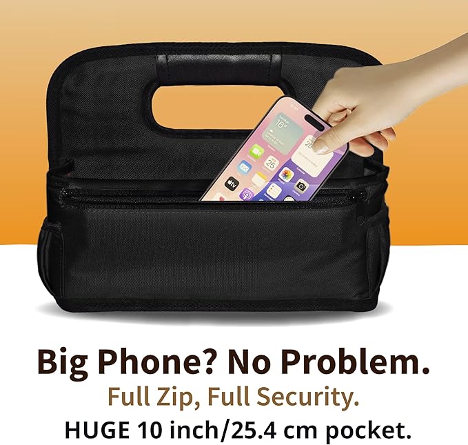 Reusable Drink Carrier with Handle – Durable No-Spill Insulated & Collapsible Beverage Bag with Pockets, Portable Caddy for On-the-Go Delivery, Travel & Car Use (6 Cup Carrier, Jet Black)