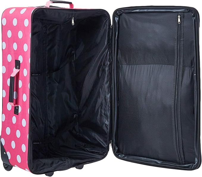 Rockland Vara Softside 3-Piece Upright Luggage Set, Expandable,Lightweight,Telescopic Handle,Wheel, Pink Dots, 20 inches,22 inches,28 inches
