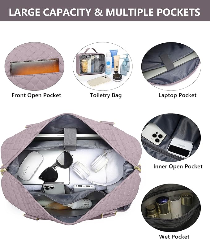 Women Weekender Travel Duffle Bag: Travel Duffel Overnight Bags with Shoe Compartment Carry on Tote Bags Toiletry Bag Weekend Yoga Gym Hospital Bags for Labor and Delivery with Wet Pocket Purple Grey