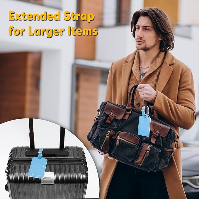 Travelambo Luggage Tags for Suitcases Faux Leather Privacy Protection 2 Pack Bag Tags Travel Accessories Essential, Light Blue