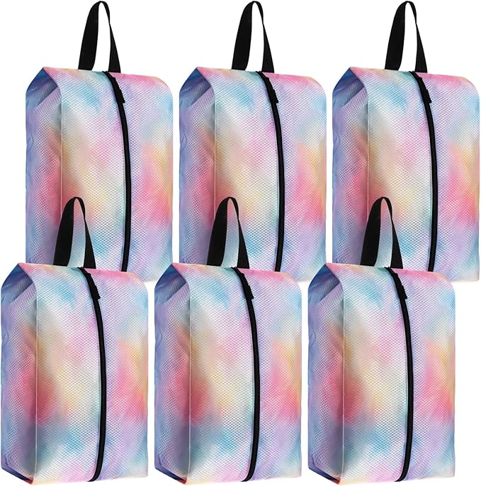 6 Pcs Travel Shoe Bags with Zipper Portable Suitcase Shoe Organizer Packing for Men Women Nylon Multicolor(L,Watercolor)
