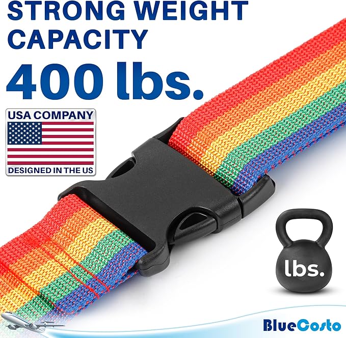 Luggage Straps for Suitcases - TSA Approved - Rainbow, 4 PK - Premium Belts for Suitcase, Briefcase & Travel Bag - Adjustable Strap Length 43" - 78"