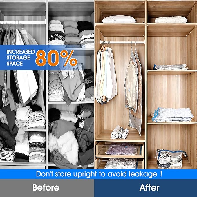 AROIC 50 Pack Vacuum Storage Bags, 5 Sizes + 2 Roll-up (8 Each) Space Saver Vacuum Sealer Bags for Clothing with 1 Electric Pump and 1 Hand Pump, Seasonal Storage Bags for Luggage, Travel Essentials
