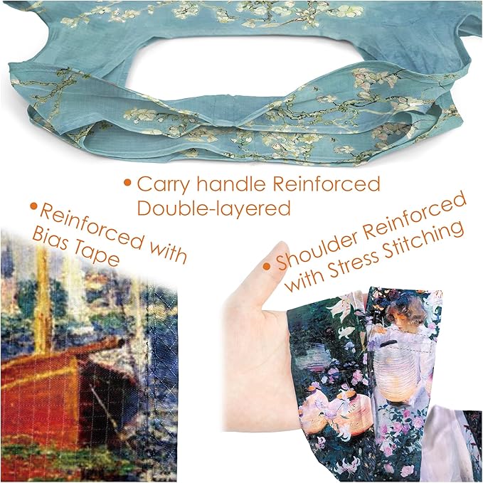 BeeGreen Oil Painting Aesthetic Tote Bag - Large Reusable Grocery Bag, Polyester Grocery Bags Gifts for Women,Foldable, Washable, Packable with Handles & Pouch for Shopping, Beach, Work, Summer