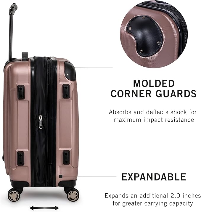 Kenneth Cole REACTION Renegade Luggage Expandable 8-Wheel Spinner Lightweight Hardside Suitcase, Rose Gold, 3-Piece Set (20"/24"/28")