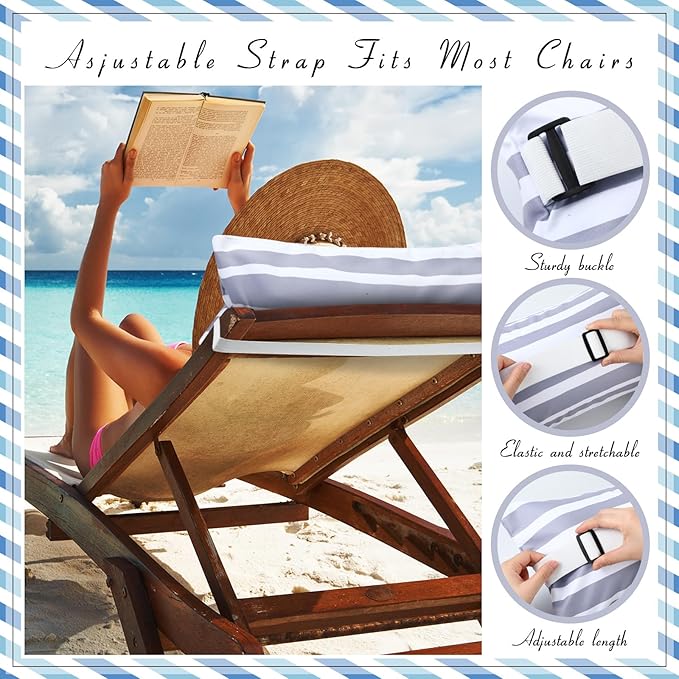 Menkxi 17"x10" Inflatable Beach Pillow with Removable Cover, Beach Chair Backpacking Pillow with Strap Stripe for Summer Sand Pools Travel Vacations(Gray White)