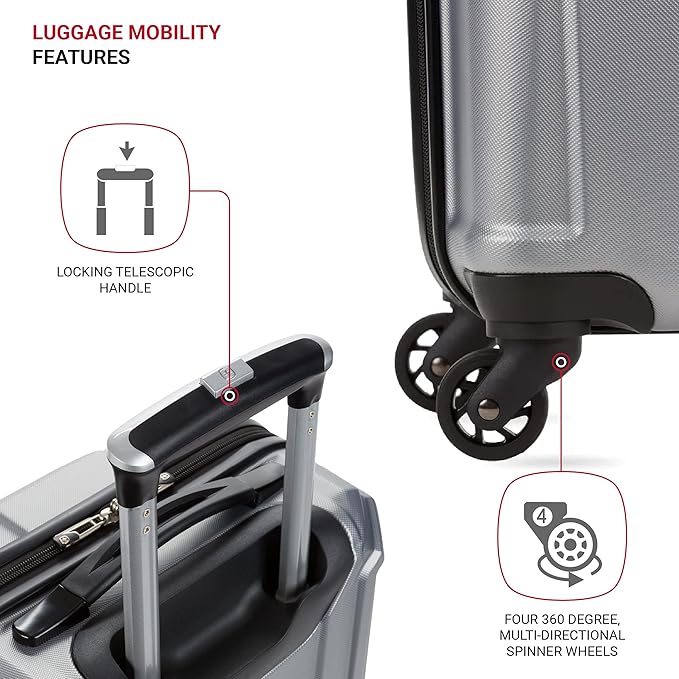 SwissGear 3750 Hardside Luggage with Spinner Wheels, Silver, 2-Piece Set (18.5/23)