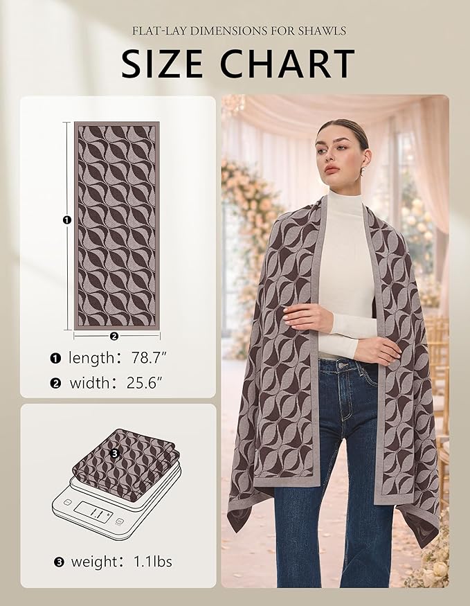 PULI Women's Pashmina Shawl Wraps for Evening Dress Large Scarf Blanket Long Wedding Bridal Winter Warm Shoulder Wrap