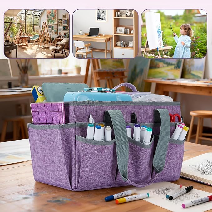 Craft Tote Bag, Art Organizer,Cleaning Supply Caddy, Carrying Bag with Handle for Multi-Purpose, Organizer Caddy for Pets (Purple)