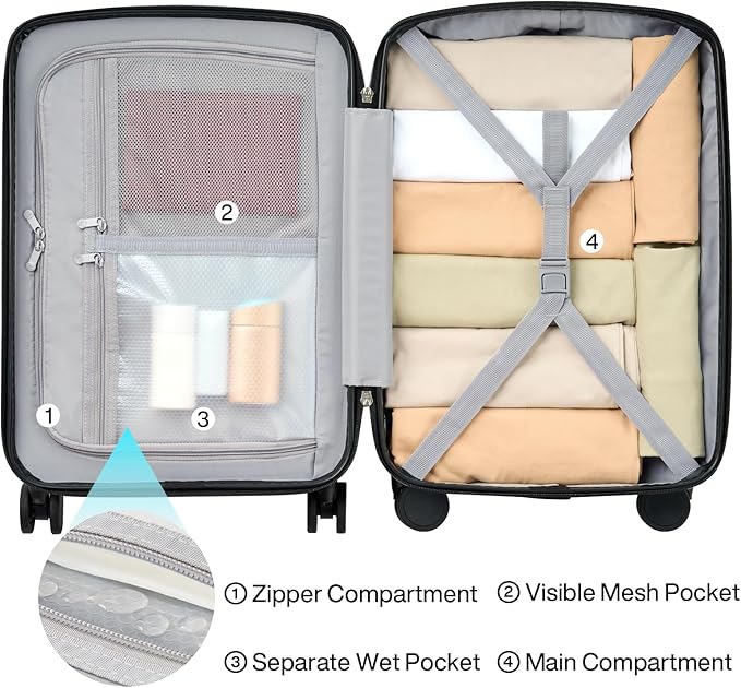 Hanke Hardside Carry-On Luggage 22x14x9 Airline Approved, 20 Inch Hard Shell Suitcases with Spinner Wheels, PC Hardshell Small Rolling Suitcase for Women Men with Tsa Lock(Caribbean Blue)