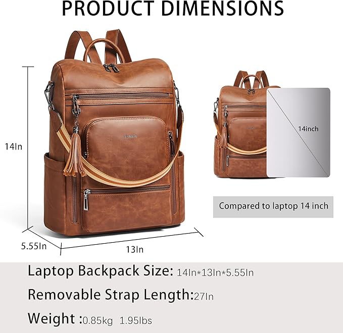 Shrrie Vegan Leather Laptop Backpack for Women 15.6 inch Work Backpack Fashion Travel Backpack Purse for Business College
