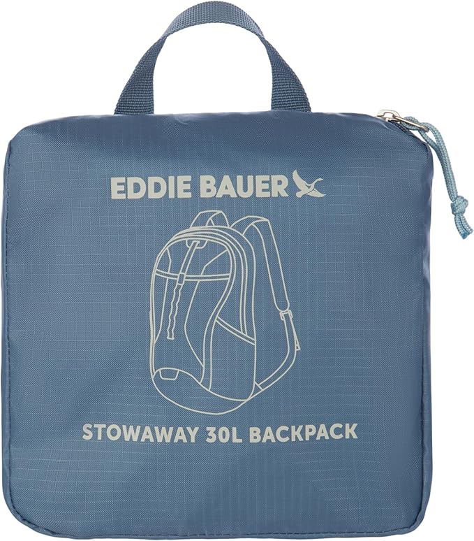 Eddie Bauer Stowaway Packable Backpack | Travel | Outdoor | Lightweight | Foldable | Durable | Ripstop Polyester | 30L - Blue Tile