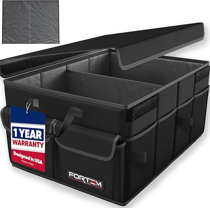 FORTEM Trunk Organizer For SUV Car Trunk Organizer, Foldable Storage, Car Accessories for Women Men, Collapsible Bag, Perfect Christmas Gifts, 600D Oxford, Non Slip Bottom, Straps, Soft Cover (45L)