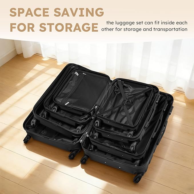 Suitour 4 Piece Luggage Sets, Hard Shell Suitcase Set with Spinner Wheels 16 20 24 28inch Travel Sets(Black)
