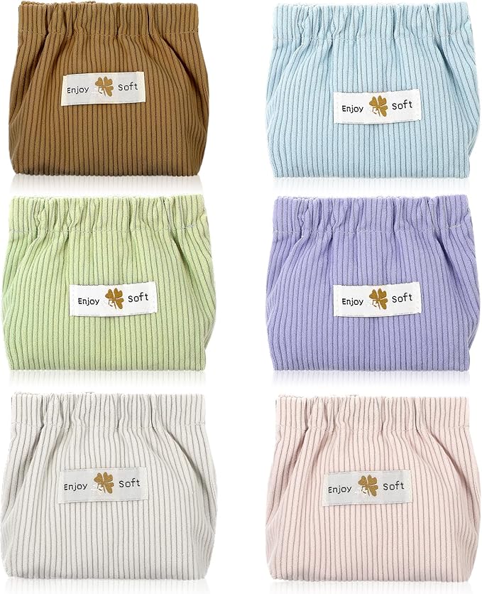 Yolev 6pcs Corduroy Elastic Hair Tie Organizer Portable Travel Storage Bag Corduroy Makeup Bag Pouch Mini Cosmetic Makeup Pouch Multipurpose Aesthetic Lipstick Bags Hair Accessories Organizer
