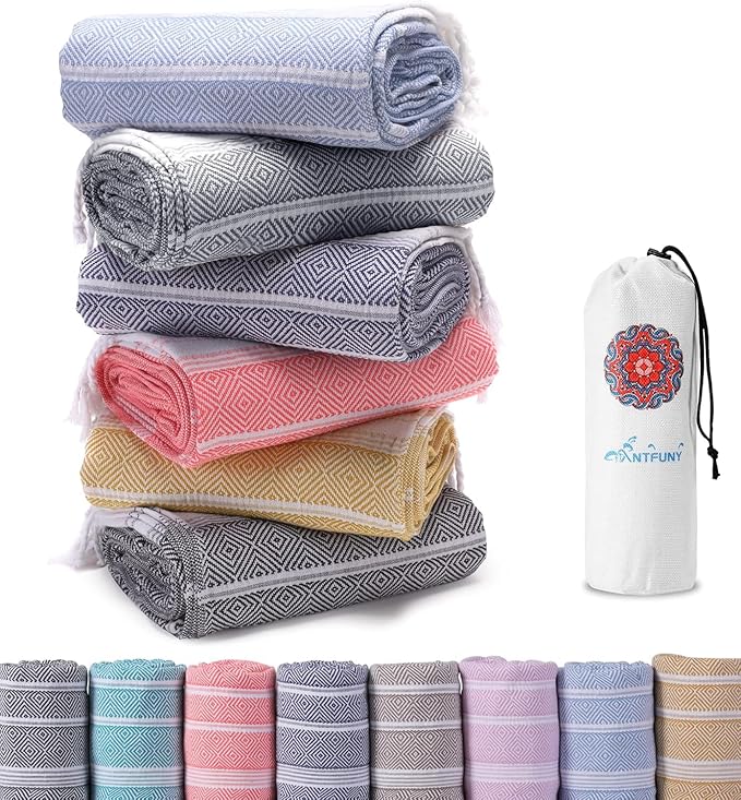 Antfuny 6 Packs Turkish Beach Towels Vacation Essentials Quick Dry Sand Free Soft Absorbent Extra Large XL Big Blanket Adult Oversized Bath Pool Swim Towel Set Bulk Multipack Thin Sandless Fast