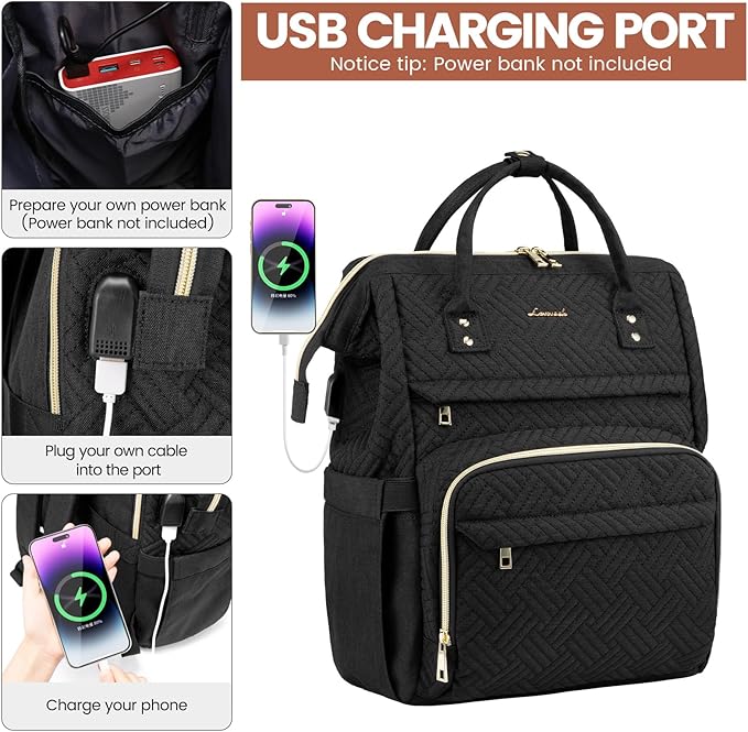 LOVEVOOK Laptop Backpack for Women,17 Inch Professional Womens Travel Backpack Purse Computer Laptop Bag Nurse Teacher Backpack,Waterproof College Work Bag Carry on Back Pack with USB Port,Black Plait