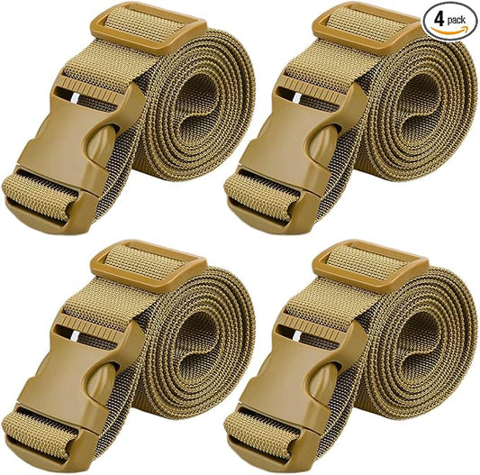 MAGARROW 1.5" Utility Luggage Straps with Buckle Adjustable, 4-Pack (Tan, 1.5 in x 3.2 ft)