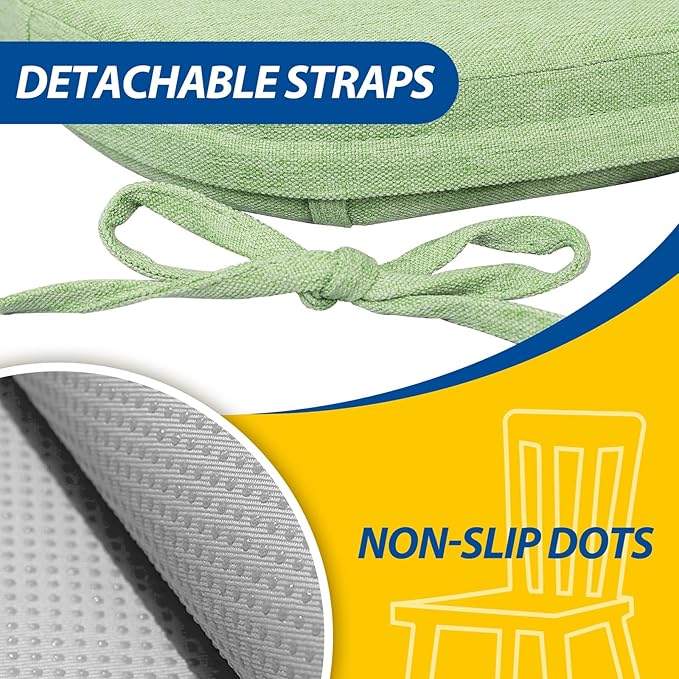 AAAAAcessories D-Shaped Chair Cushions, 2" Thick Dining Chair Pads with Ties and Removable, Machine-Washable Cover, 17" x 16", Set of 6, Pear Green