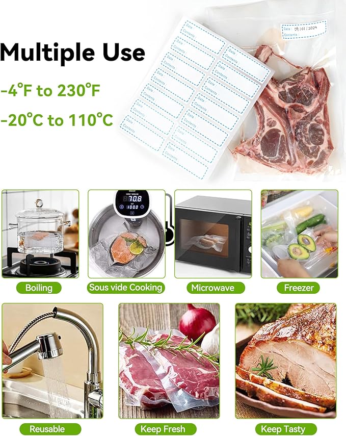 AENTGIU 400 Vacuum Sealer Storage Bags, 8x12 Inch Seal a Meal Bags, BPA Free Quart Bags, Compatible with All Heat Vacuum Sealers Machine, Heavy Duty, Ideal for vac storage, Meal Prep or Sous Vide