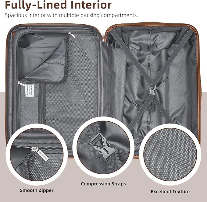 LARVENDER Luggage Sets 3 Piece Expandable Carry on Luggage 22x14x9 Airline Approved Hardshell Suitcase with Wheels TSA Lock, Lightweight Suitcase Set for Women with Travel Backpack, Maple