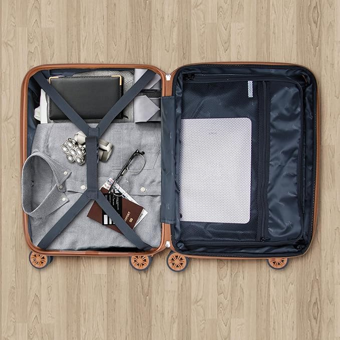 Romswi 22x14x9 Airline Approved 21in Carry On Luggage,Expandable Hardshell Suitcase with Double Spinner Wheels for 20% More Space, Lightweight Hardside CarryOn withYKK Zipper,Scratch-Resistant Silver