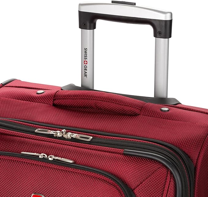 SWISSGEAR Sion Softside Expandable Spinner Luggage Durable Lightweight Travel Suitcase, Burgundy, Checked-Medium 25-Inch