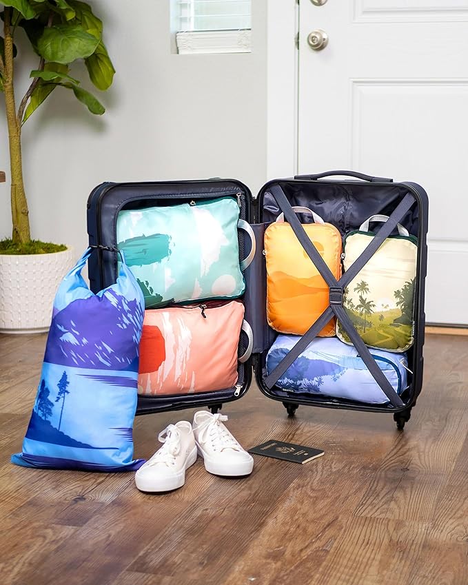 Compression Packing Cubes 6 Piece Set for Carryon Suitcases- Lightweight, Durable Clothes Organizer (Getaways)