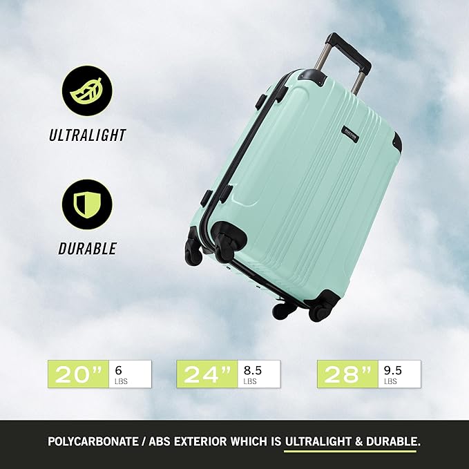Kenneth Cole REACTION Out of Bounds Lightweight Hardshell 4-Wheel Spinner Luggage, Mint Blue, 28-Inch Carry On