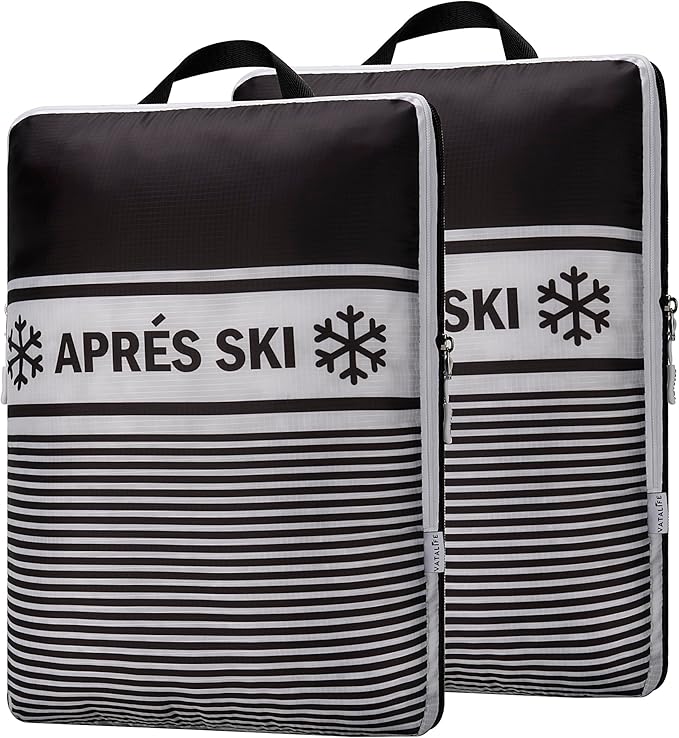 Extra Large Compression Packing Cubes for Checked Luggage, Lightweight Suitcase Organizers & Space Saver Bags - Travel Cubes for Packing - Travel Essentials - 2 Piece Set, X-Large - Black Apres Ski