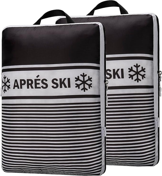 Extra Large Compression Packing Cubes for Checked Luggage, Lightweight Suitcase Organizers & Space Saver Bags - Travel Cubes for Packing - Travel Essentials - 2 Piece Set, X-Large - Black Apres Ski