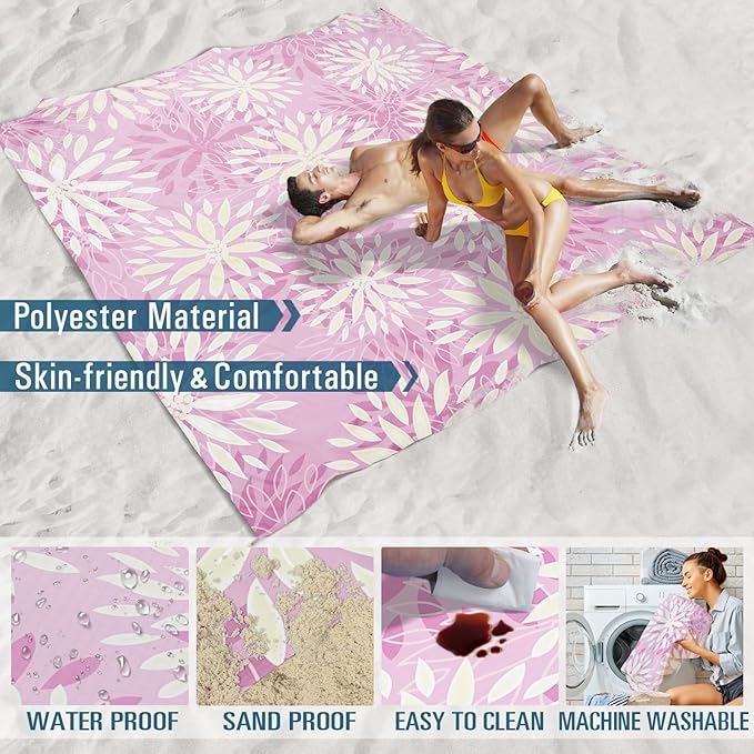 Famstar Beach Blanket Sandproof Waterproof 78''×81''1-5 Adults Oversized,Compact Lightweight Durable Beach Mat for Travel Camping Hiking Picnic Blanket