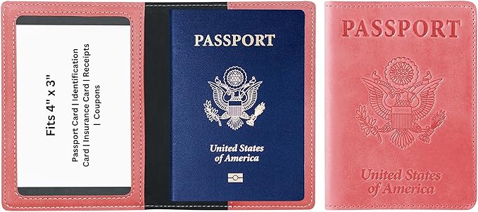 Ciana Passport Holder for Travel – PU Leather Passport Cover and Card Holder for Men & Women – Slim Passport Holder with Card Protector Slot, Travel Must Haves (Pink)