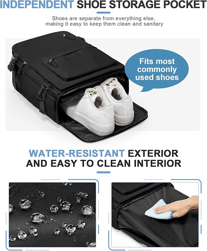 VGCUB Travel Backpack for Women Men for Spirit Airlines Personal Item Bag 18x14x8 Inches Laptop College Waterproof Carry on Flight Approved Work Backpack Mochila de Viaje,Black