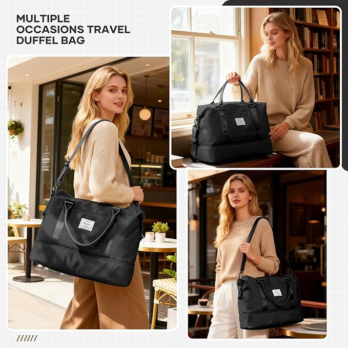 Travel Duffel Bag, Sports Tote Gym Bag, Shoulder Weekender Overnight Bag for Women