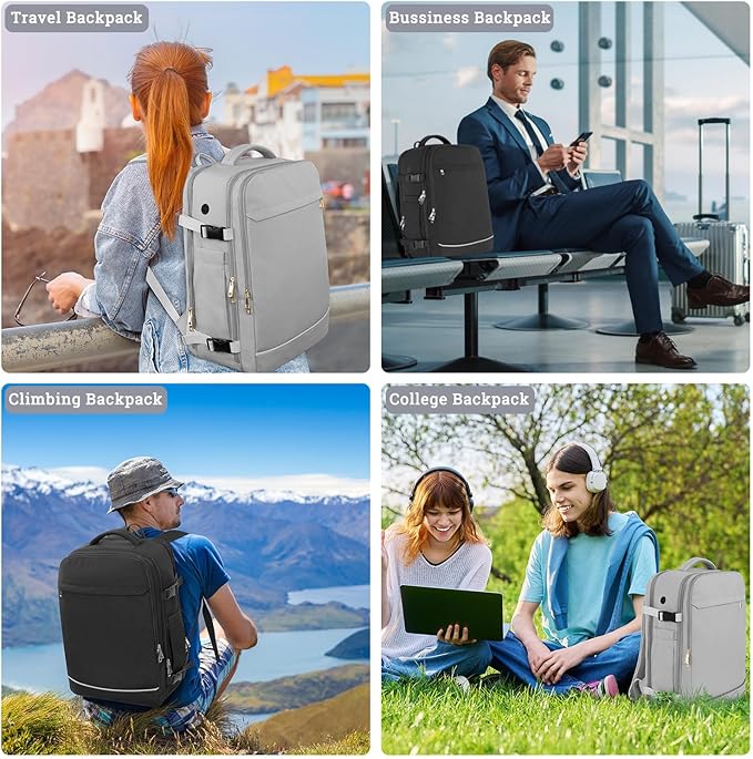 Travel Backpack, 40L 17 inch Laptop Travel Backpack Carry on Flight Approved, Personal Item Travel Bag, Waterproof Backpack for College, Business, Weekend, Work, Gray