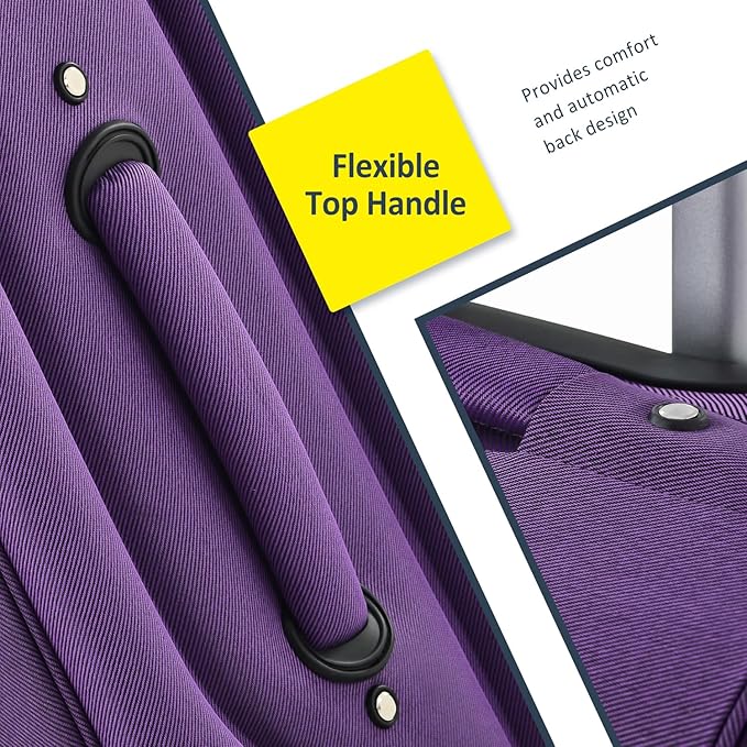 Softside Luggage Sets 3 Piece - 20" Carry-On, 24” & 28” Checked Luggage Set, Expandable Luggage Lightweight Suitcase with Spinner Wheels & TSA Lock for Family Extended Travel (Purple)