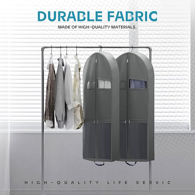 Travel Garment Bag with Zipper Pocket, Suit Bag for Suits, Dresses, Coats