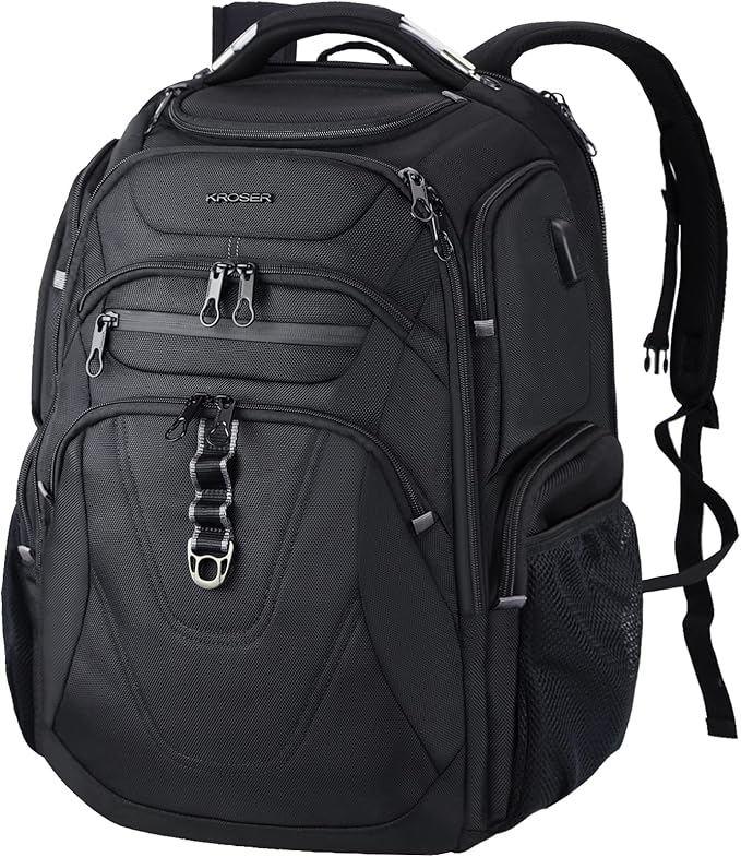 KROSER TSA Friendly Travel Laptop Backpack 18.4 inch XXXL Gaming Backpack Water-Repellent College Daypack Business Backpack with RFID Pockets & USB Port for Men/Women-Black | TSA Friendly, Water-Repellent, College Daypack, Business Backpack, RFID Pocke...
