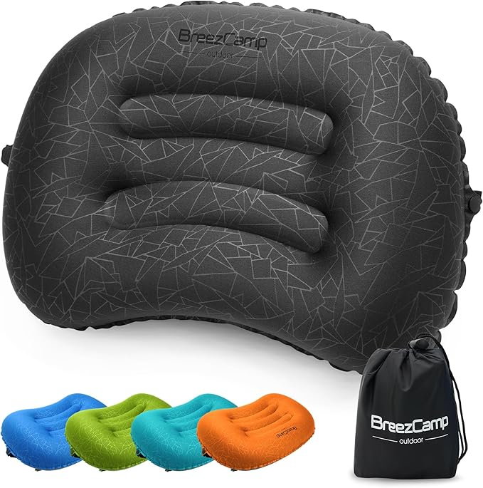 Inflatable Camping Pillow, Travel Blow Up Air Pillow, Neck Lumbar Support Ultralight Compact Pillow for Outdoor Hiking Backpacking Car Beach Airplane Sleeping Essentials, Black