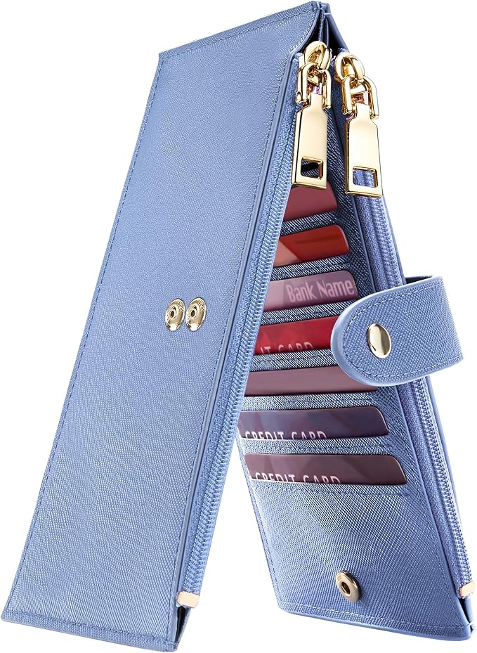 Travelambo RFID Wallet Women Large Size Bifold Multi Card Wallet Case with Zipper Pocke Credit Card Holder for Women