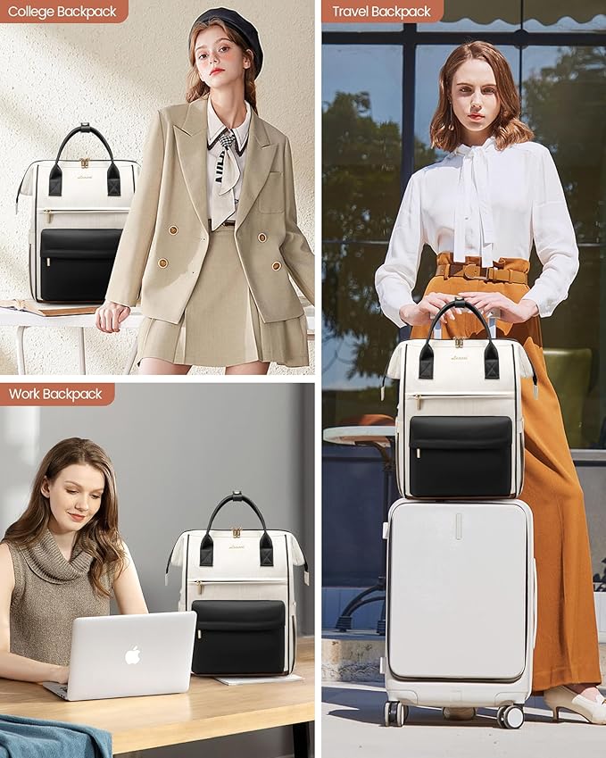 LOVEVOOK Laptop Backpack for Women 15.6 Inch, Travel Backpack with USB Charging Port Large Capacity Laptop Bag, Waterproof Bag for Business College Airline Approved Work Backpack(Black White)