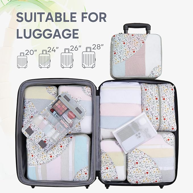 10 Set Packing Cubes for Travel, Gifts for Women Mom,Anti-Tearing Suitcase Organizer for Luggage with Shoe & Hanging Toiletry Bag,OlarHike Vacation Essentials & Accessories for Cruise Ship