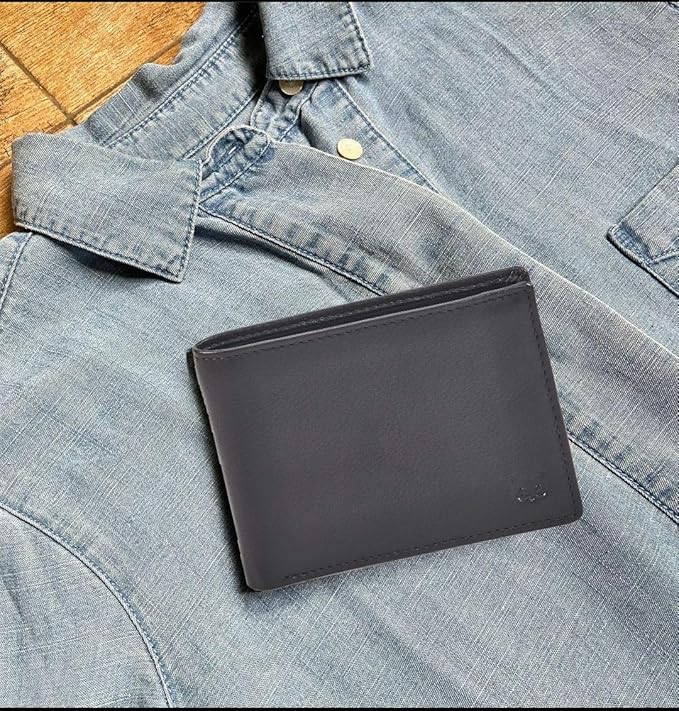 Real Leather Mens Bifold Wallet RFID Blocking Slim Minimalist Front Pocket - Thin & Stylish with ID Window in Gift Box (Nappa, Dark Chocolate)