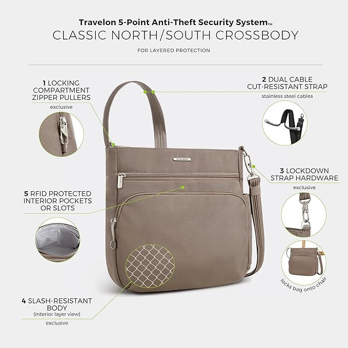 Travelon Anti-Theft Classic North/South Crossbody Bag