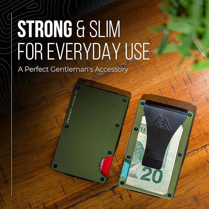 Mountain Voyage Co Minimalist Wallet for Men & Women - Slim RFID Wallet, Scratch Resistant, Credit Card Holder & Money Clip, Easily Removable Money & Cards, (Army Green)