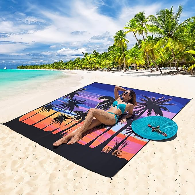 Beach Blanket Waterproof Sandproof Extra Large Beach Mat 79" X 83"/120"x108"for 1-8 Adults Quick Drying Durable Outdoor Picnic Mat for Beach Travel Camping Hiking
